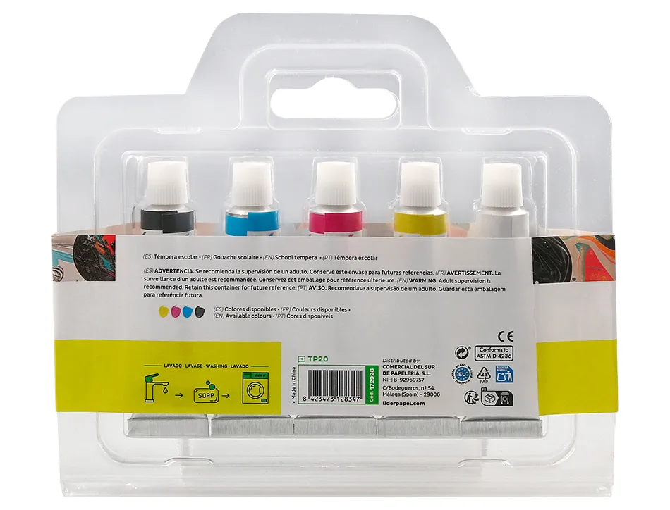 Tempera liderpapel en tube aluminium de 12 ml etui de 5 tubes couleurs primaires