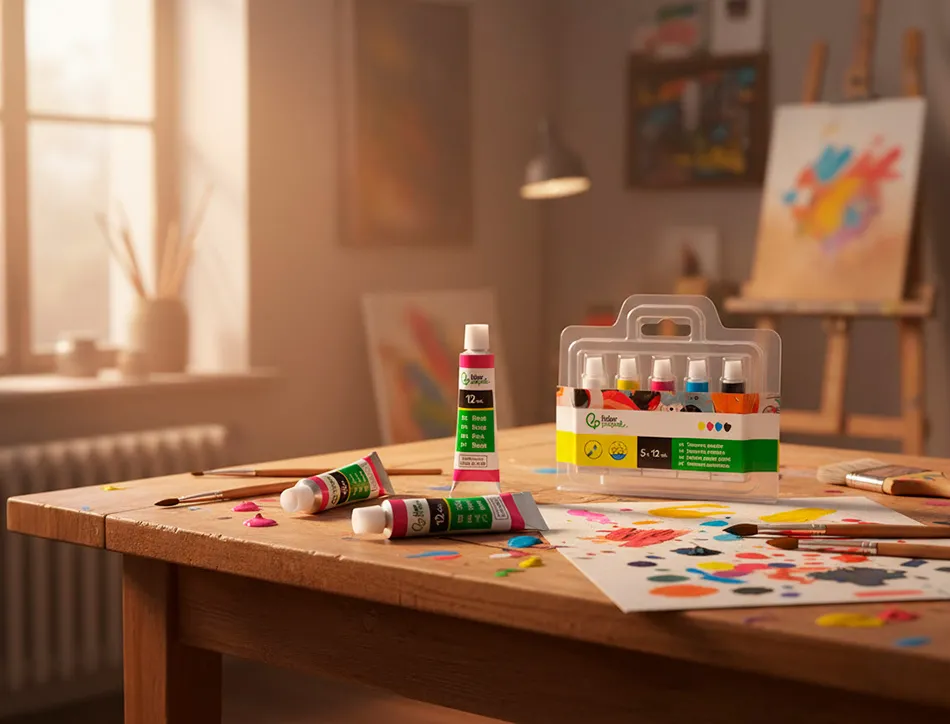 Tempera liderpapel en tube aluminium de 12 ml etui de 5 tubes couleurs primaires