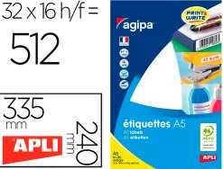 Étiquette adhésive apli agipa multi-usage permanente 240x335mm toute imprimante coins arrondis étui 512 unités