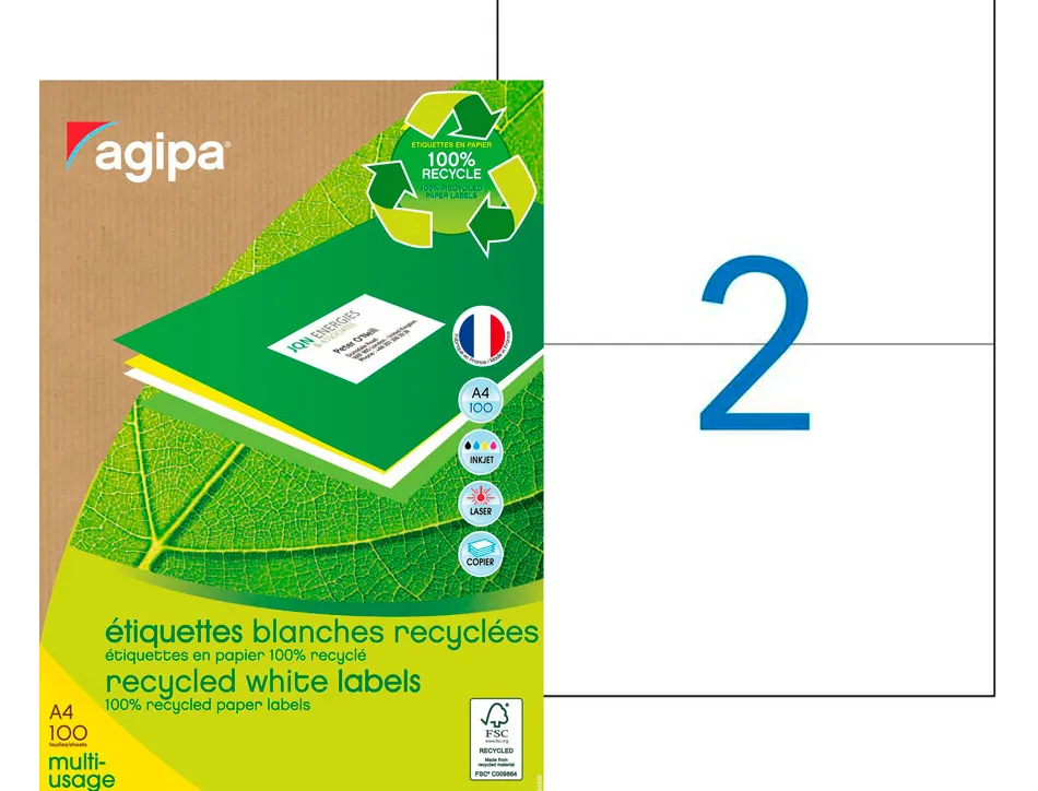 Étiquette adhésive apli agipa multi-usage recyclée permanente coins droits 210x148mm boîte 200 unités