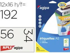 Étiquette adhésive apli agipa multi-usage 56x34mm laser jet d'encre formats paramétrés étui a5 192 unités