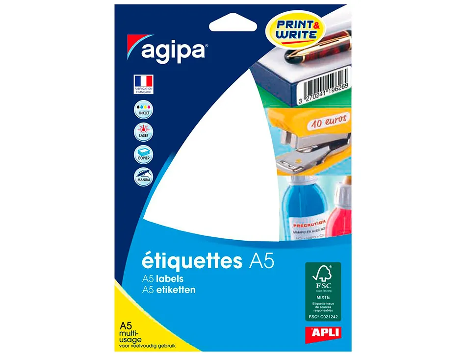 Étiquette adhésive apli agipa multi-usage 16x22mm laser jet d'encre formats paramétrés étui a5 1152 unités