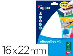 Étiquette adhésive apli agipa multi-usage 16x22mm laser jet d'encre formats paramétrés étui a5 1152 unités