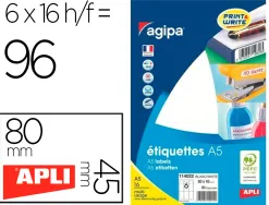 Étiquette adhésive apli agipa 80x45mm multiusage étui a5 96u