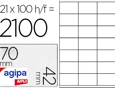Étiquette adhésive apli agipa imprimante laser copieur 70x42mm boîte 2100 unités