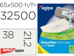 Étiquette adhésive apli agipa multi-usage 38x21.2mm coins droits boîte 32500 unités 500 feuilles