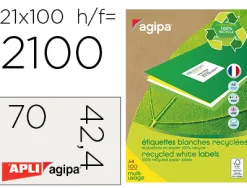 Étiquette adhésive apli agipa multi-usage 70x42.4mm recyclée acrylique boîte 2100 unités