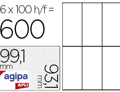 Étiquette adhésive apli agipa multi-usage 99.1x93.1mm toute imprimante coins arrondis boîte 600 unités