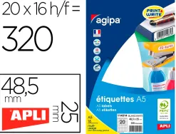 Étiquette adhésive apli agipa 48.5x25mm multiusage étui a5 320u