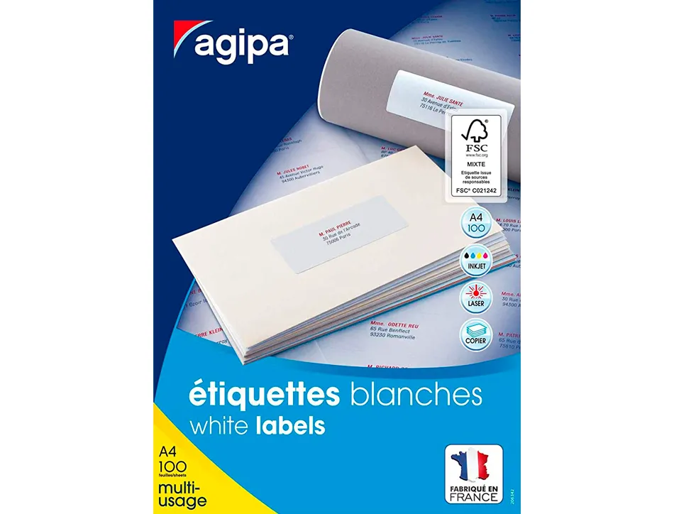 Étiquette adhésive apli agipa multi-usage 210x99mm toute imprimante boîte 300 unités