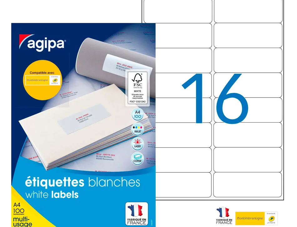 Étiquette adhésive apli agipa multi-usage 99.1x33.9mm toute imprimante coins arrondis boîte 1600 unités