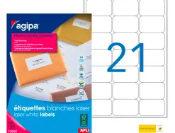 Étiquette adhésive apli agipa imprimante laser copieur 63.5x38.1mm coins arrondis boîte 2100 unités