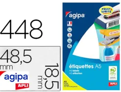Étiquette adhésive apli agipa multi-usage 48.5x18.5mm laser jet d'encre formats paramétrés étui a5 448 unités