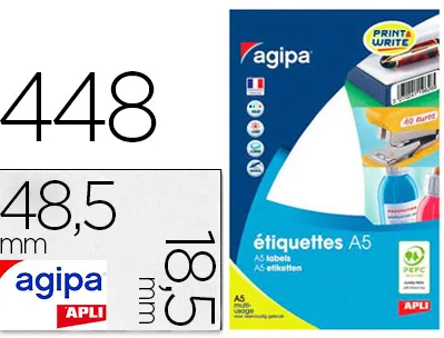 Étiquette adhésive apli agipa multi-usage 48.5x18.5mm laser jet d'encre formats paramétrés étui a5 448 unités