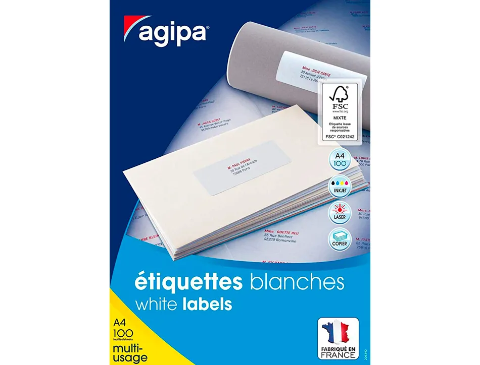 Étiquette adhésive apli agipa multi-usage 105x42.4mm toute imprimante boîte 1400 unités