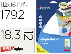 Étiquette adhésive apli agipa multi-usage 12x18.3mm laser jet d'encre formats paramétrés étui a5 1792 unités