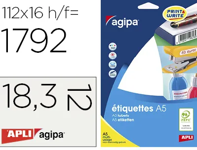 Étiquette adhésive apli agipa multi-usage 12x18.3mm laser jet d'encre formats paramétrés étui a5 1792 unités