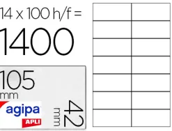 Étiquette adhésive apli agipa imprimante laser copieur 105x42mm boîte 1400 unités