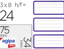 Étiquette adhésive apli agipa 34x75mm lignée coloris bleu pochette 24 unités