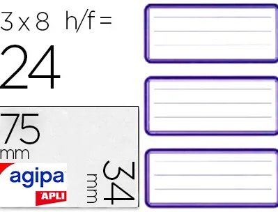 Étiquette adhésive apli agipa 34x75mm lignée coloris bleu pochette 24 unités
