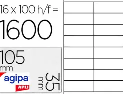 Étiquette adhésive apli agipa imprimante laser copieur 105x35mm boîte 1600 unités