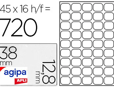 Étiquette adhésive apli agipa multi-usage 12.8x38mm laser jet d'encre formats paramétrés étui a5 720 unités