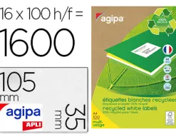Étiquette adhésive apli agipa multi-usage 105x35mm recyclée acrylique boîte 1600 unités