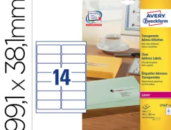 Étiquette adhésive avery adresse transparente laser 99.1x38.1mm boîte 350 unités