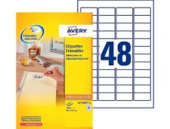 Étiquette adhésive avery enlevable laser jet d'encre 45.7x21.2mm écologique boîte 1200 unités