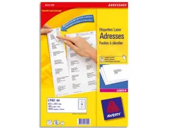 Étiquette adhésive avery laser écologique enveloppes classiques 63.5x33.9mm boîte 2400 unités