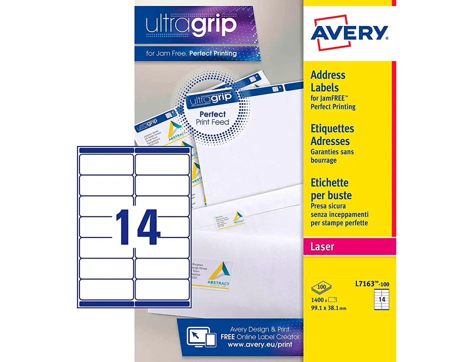 Étiquette adhésive avery laser écologique enveloppes classiques 99.1x38.1mm boîte 1400 unités