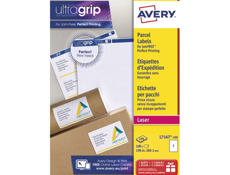 Étiquette adhésive avery laser opaque très blanche 199.6x289.1mm boîte 100 unités