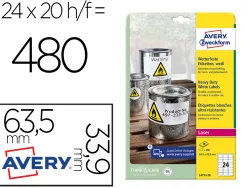 Étiquette adhésive avery ultra-résistante impression laser 63.5x33.9mm pochette 480 unités