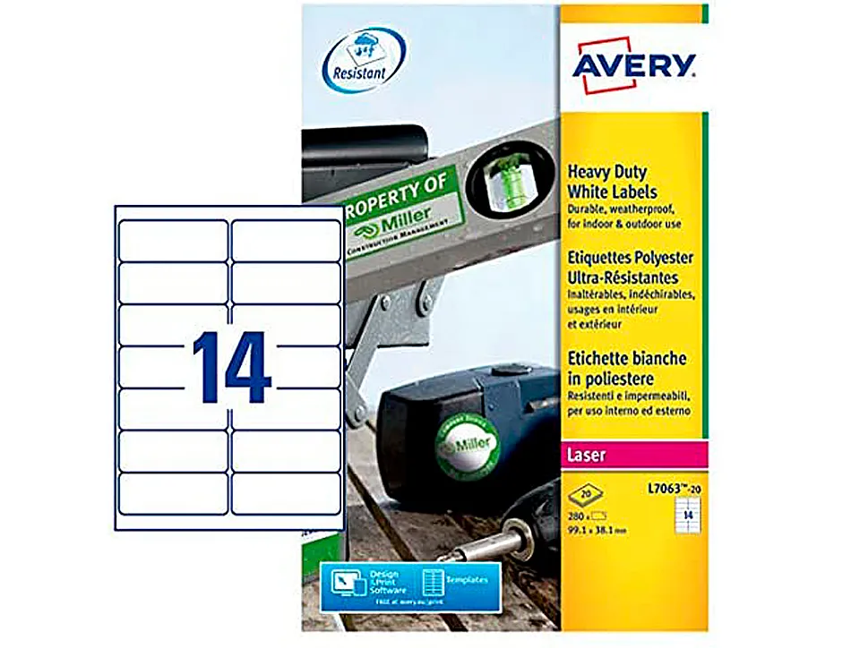 Étiquette adhésive avery ultra-résistante impression laser 99.1x38.1mm pochette 540 unités