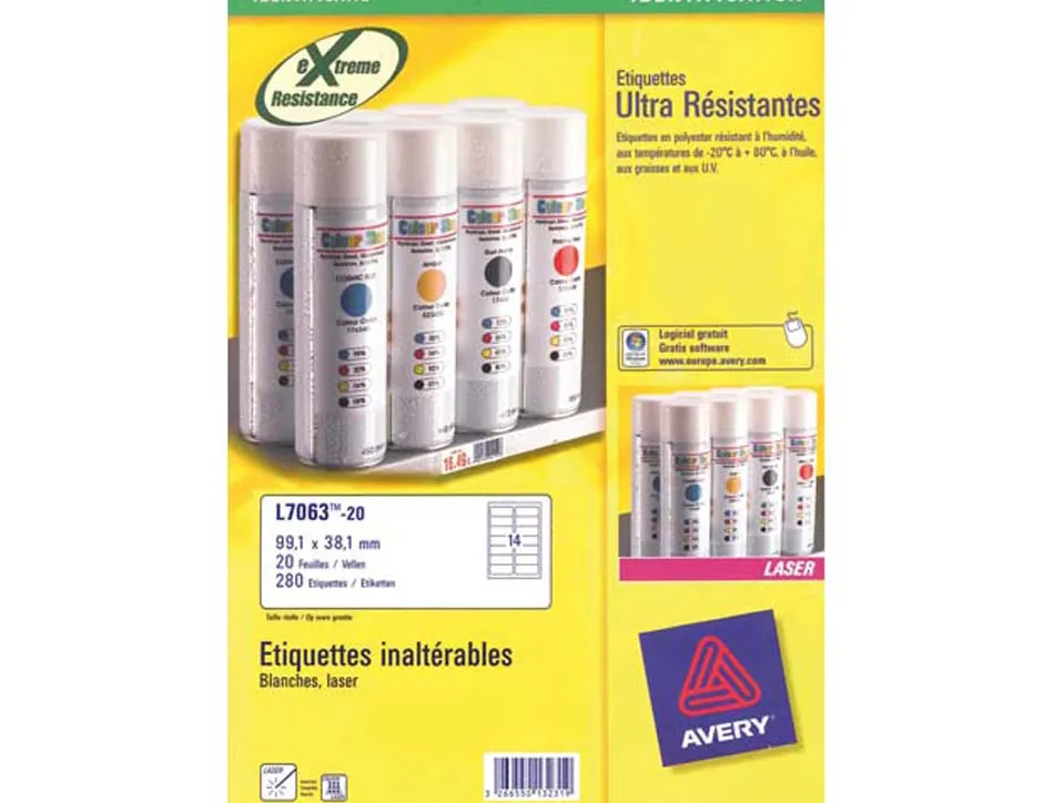 Étiquette adhésive avery ultra-résistante impression laser 99.1x38.1mm pochette 540 unités