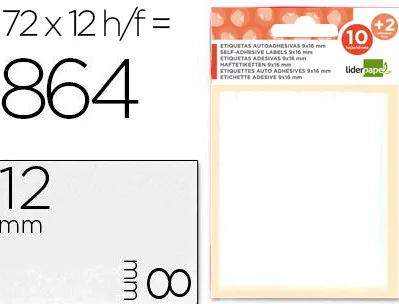 Étiquette adhésive liderpapel 8x12mm coloris blanc écriture manuelle pochette 10 feuilles + 2 gratuites 8640 unités