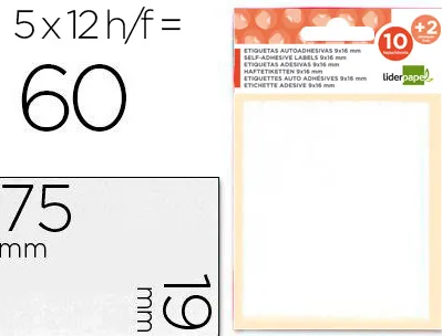 Étiquette adhésive liderpapel 19x75mm coloris blanc écriture manuelle pochette 10 feuilles + 2 gratuites 600 unités
