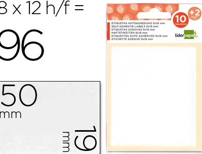 Étiquette adhésive liderpapel 19x50mm coloris blanc écriture manuelle pochette 10 feuilles + 2 gratuites 960 unités