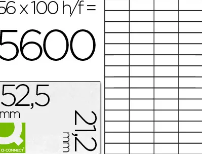 Étiquette adhésive q-connect 52.5x21.2mm coins droits imprimante jet encre laser copieur boîte 100 feuilles 5600 unités