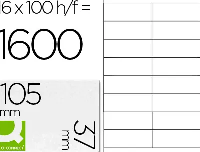 Étiquette adhésive q-connect 105x37mm coins droits imprimante jet d'encre laser copieur boîte 100 feuilles 1600 unités