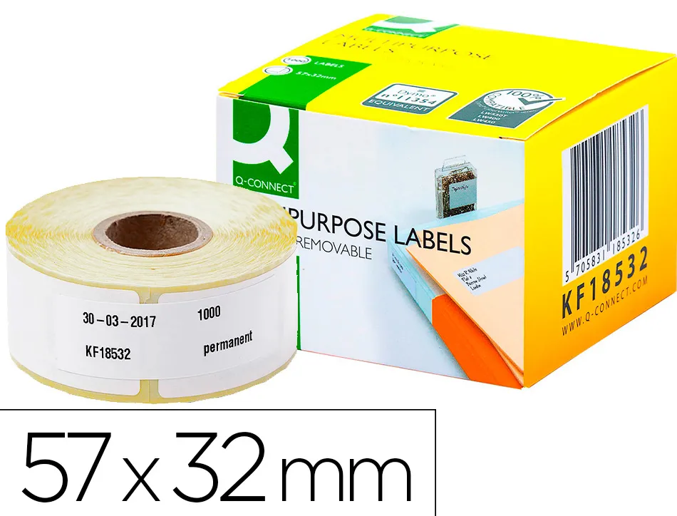 Étiquette adhésive q-connect 57x32mm compatible dymo 11354 détachable boîte 1000 unités