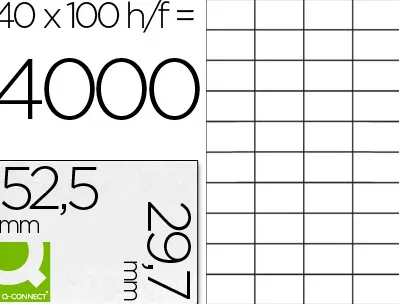 Étiquette adhésive q-connect 52.5x29.7mm coins droits imprimante jet encre laser copieur boîte 100 feuilles 4000 unités