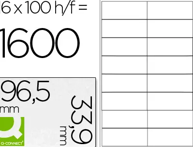 Étiquette adhésive q-connect 96.5x33.9mm coins droits imprimante jet encre laser copieur boîte 100 feuilles 1600 unités