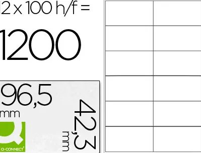 Étiquette adhésive q-connect 96.5x42.3mm coins droits imprimante jet encre laser copieur boîte 100 feuilles 1200 unités
