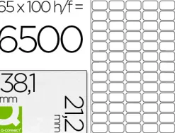 Étiquette adhésive q-connect 38.1x21.2mm coins droits imprimante jet d'encre laser copieur 100 feuilles 6500 unités