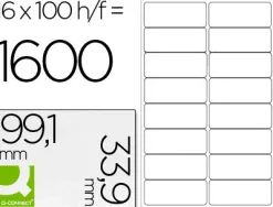 Étiquette adhésive q-connect 99x33.9mm coins arrondis imprimante jet encre laser copieur boîte 100 feuilles 1600 unités