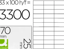 Étiquette adhésive q-connect 70x25mm coins droits imprimante jet d'encre laser copieur boîte 100 feuilles 3300 unités