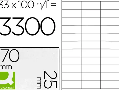 Étiquette adhésive q-connect 70x25mm coins droits imprimante jet d'encre laser copieur boîte 100 feuilles 3300 unités