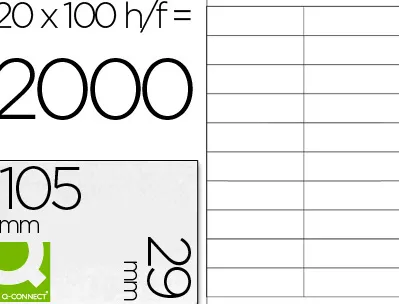 Étiquette adhésive q-connect 105x29mm coins droits imprimante jet d'encre laser copieur boîte 100 feuilles 2000 unités