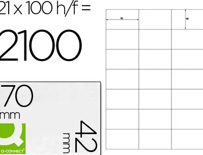 Étiquette adhésive q-connect 70x42mm coins droits imprimante jet d'encre laser copieur boîte 100 feuilles 2100 unités